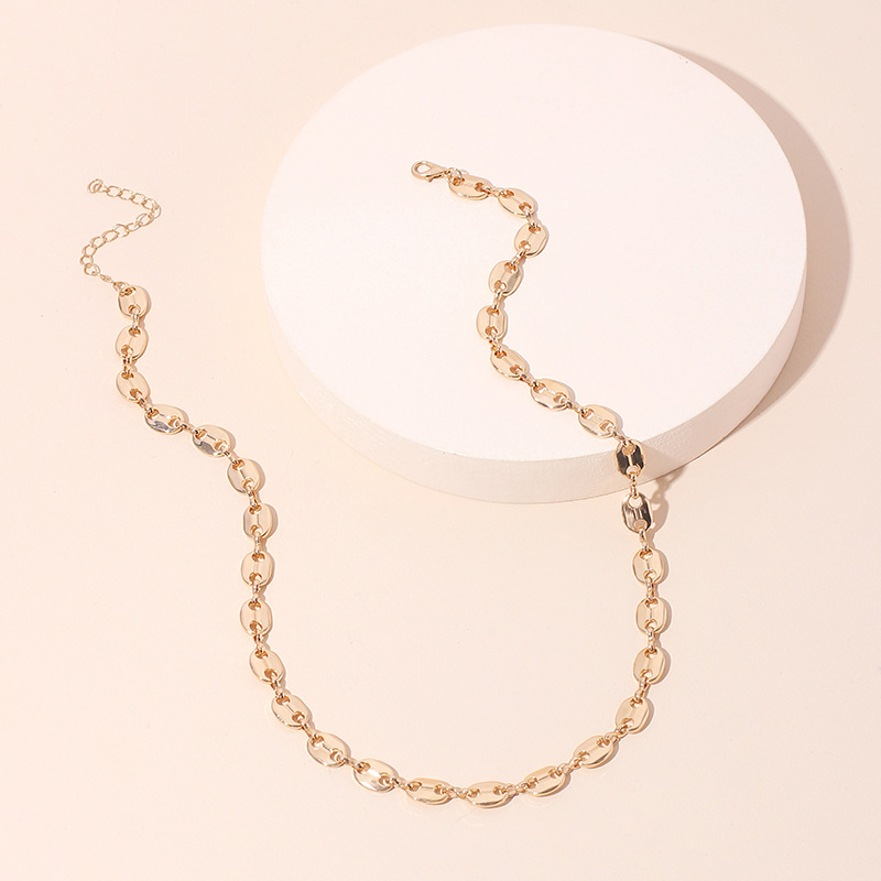 34g Weight Necklace Classification Wedding, Travel Occasion Women'S Gender White, Gold Color Fashion Pig Nose Chain Button Bracelet Necklace Sets For Women Clavicle Chain Wild Jewelry Nihaojewelry 8
