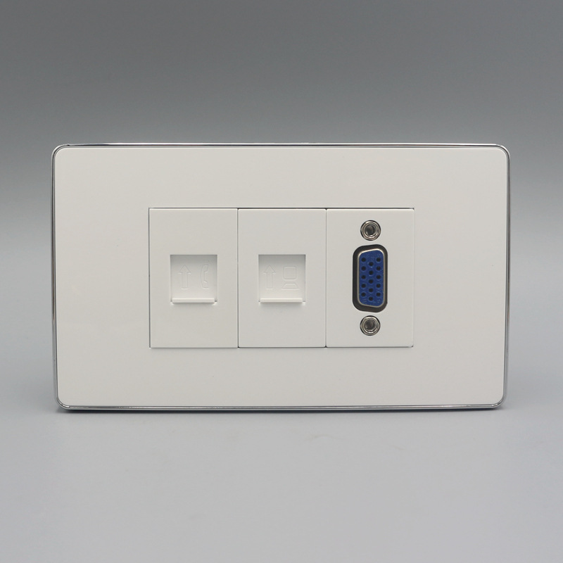 120型 免焊接VGA+网络+电话插座面板 免打网络电话多媒体插座面板