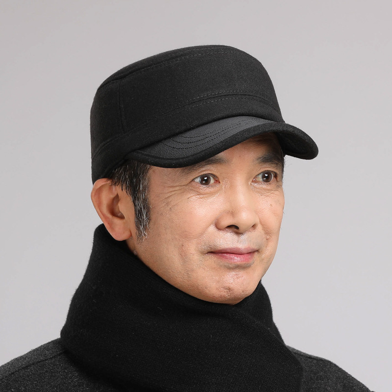 Cappelli da uomo di mezza età in inverno, papà piatto con protezione per le orecchie, anziani per il calore autunnale e invernale, nonno vecchio_voghion.com