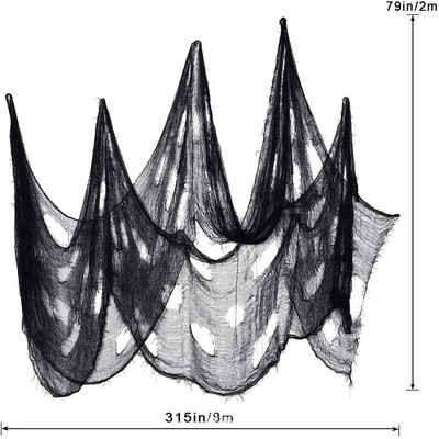 厂家批发70*400黑色破洞纱布 万圣节装饰 纱布大吊鬼 可裁剪|ru