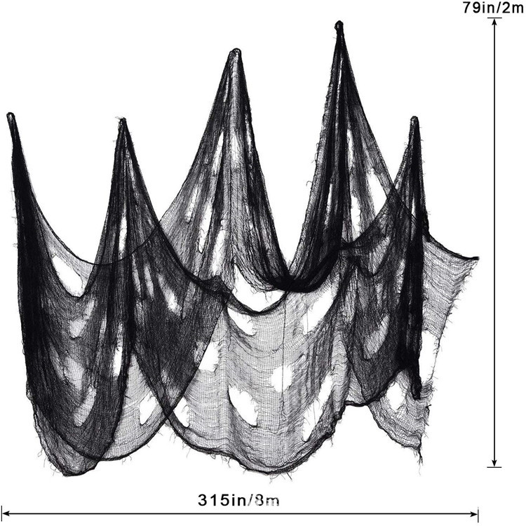 厂家批发70*400黑色破洞纱布 万圣节装饰 纱布大吊鬼 可裁剪|ru