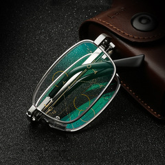 Folding near-and-far dual-light blue light blocking reading glasses with progressive multifocal lenses, foldable and portable with a carrying case