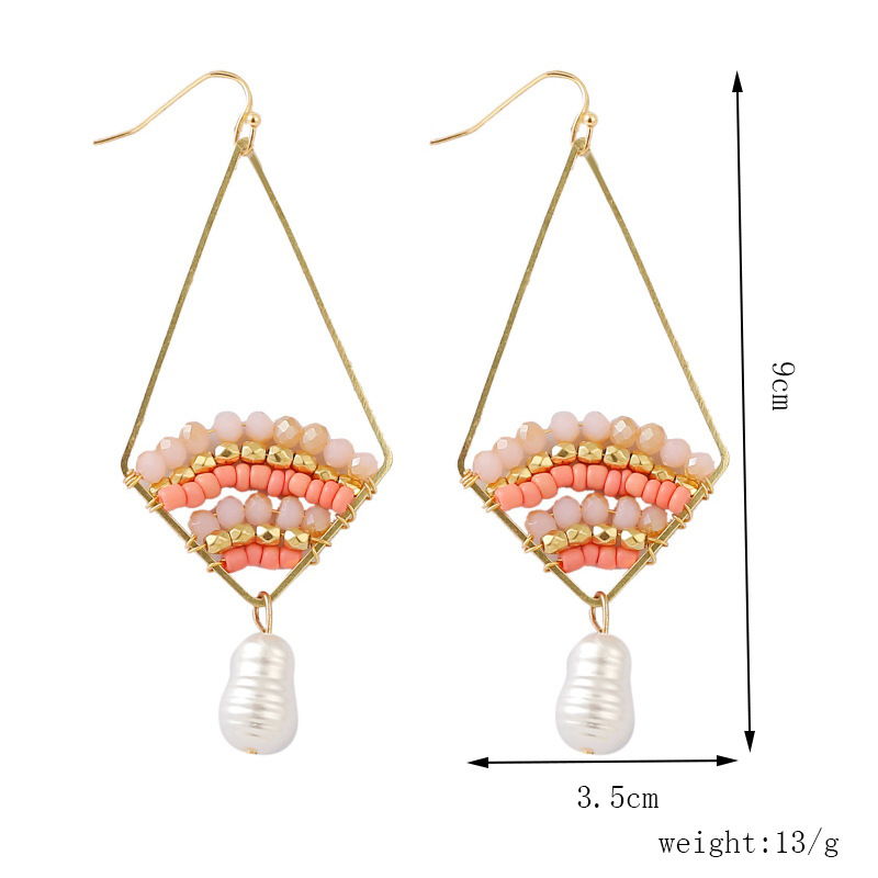 Bohemian Diamond Pearl Pearl Beads Earrings  Creative Hand-woven Geometric Earrings Jewelry Nihaojewelry Wholesale display picture 1