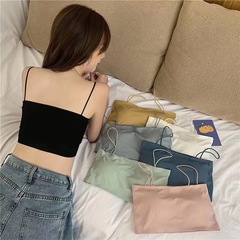 夏季糖果色系冰絲裹胸短款吊帶帶胸墊打底背心一字圍抹胸女士