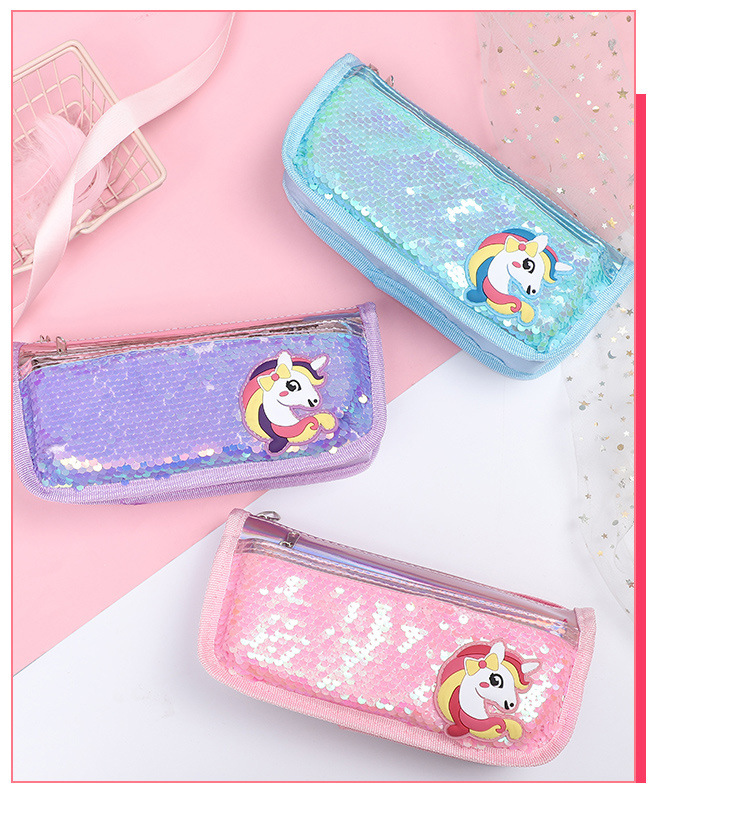 Korean minimalist canvas unicorn pencil case, a girl's fresh and portable large-capacity stationery bag, student pencil case detail image 14