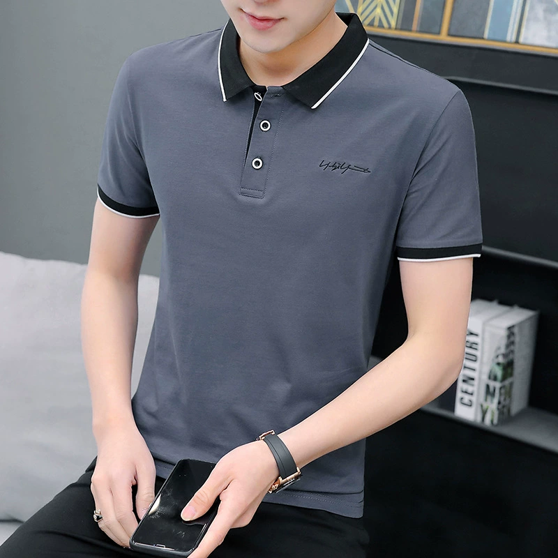 Мужская летняя футболка с коротким рукавом в стиле polo для отдыха, облегающий