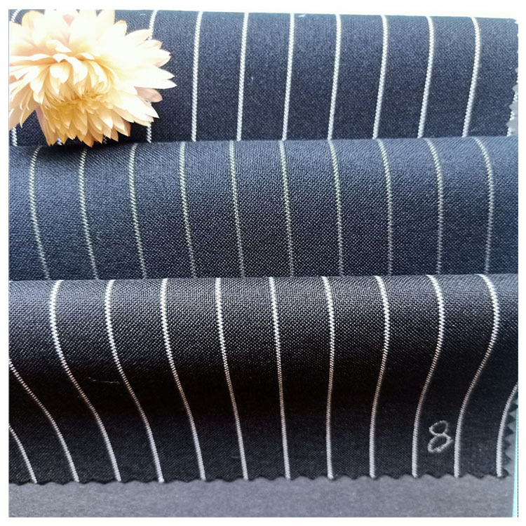 现货供应1公分TR平纹弹力条纹布套装工作服西装条子面料质感舒适