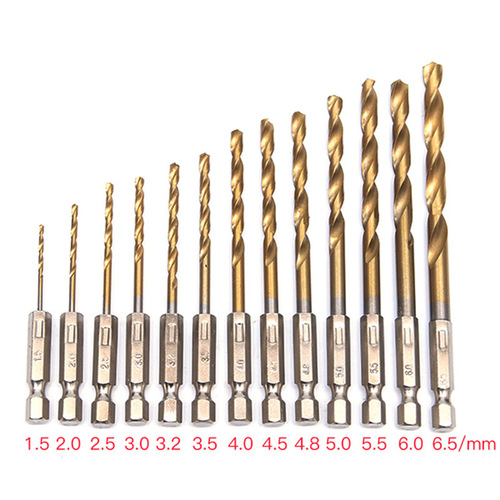 13pc hexagonal handle titanium-plated twist drill 1.5-6.5 high-speed steel hole opener wood iron sheet reaming drill bit