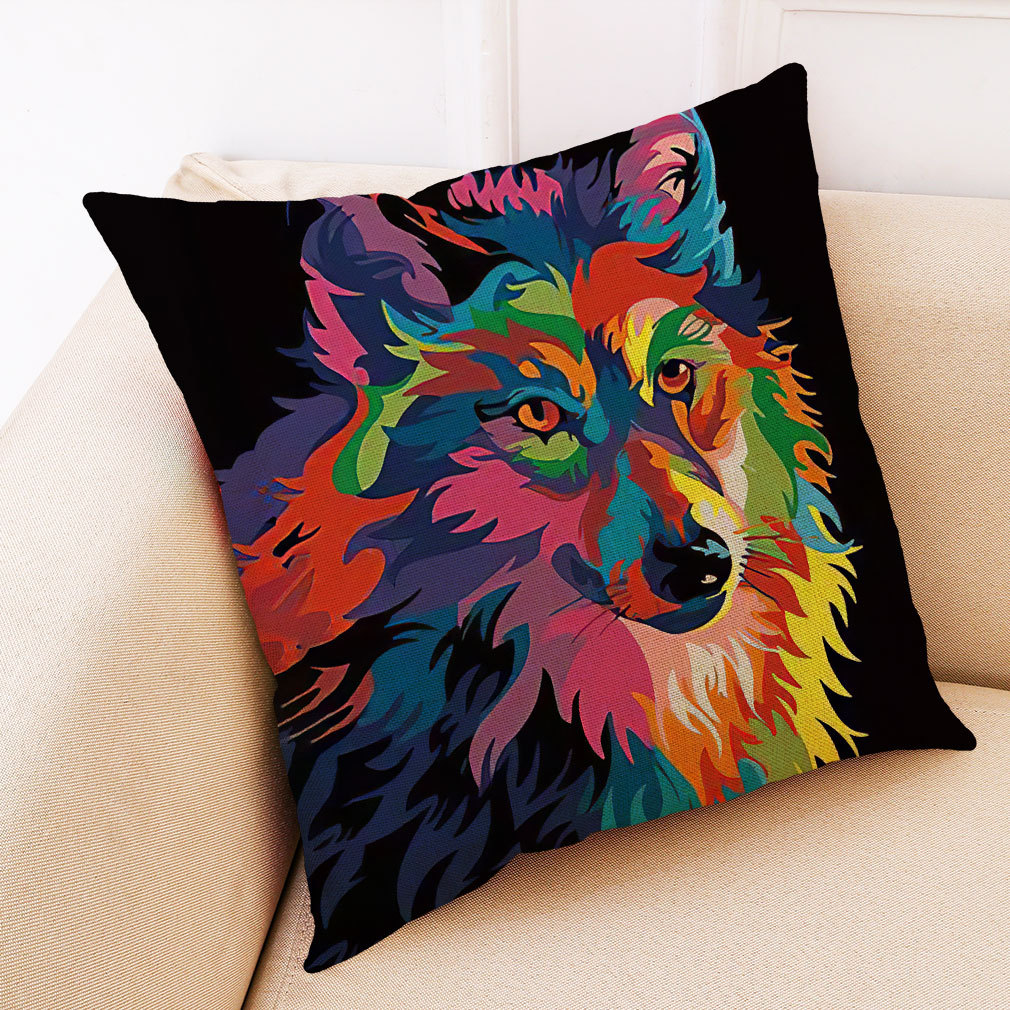 亚马逊 eBay热销新款艺术动物棉麻抱枕套汽车抱枕 办公室午睡抱枕