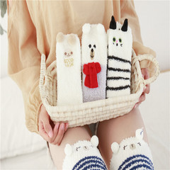 New Autumn/Winter Coral Fleece Socks for Women &mdash; Long-Height Postpartum Thickened Fleece-Soft Cartoon Striped Thermal Towel Floor Socks