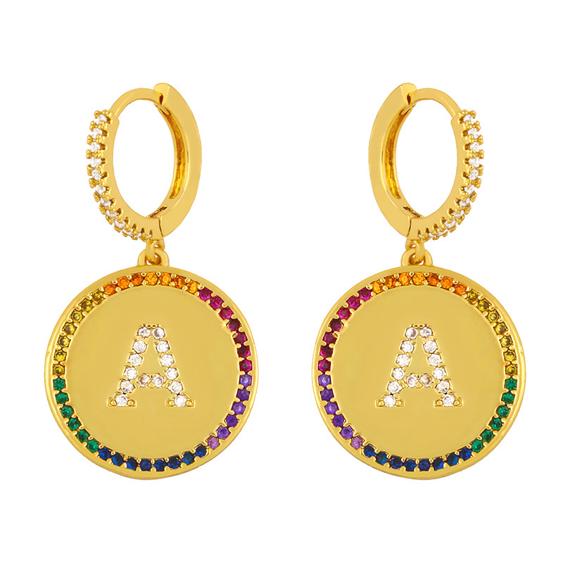 Fashion 26 English Alphabet  Inlaid Color Zircon Earrings display picture 21