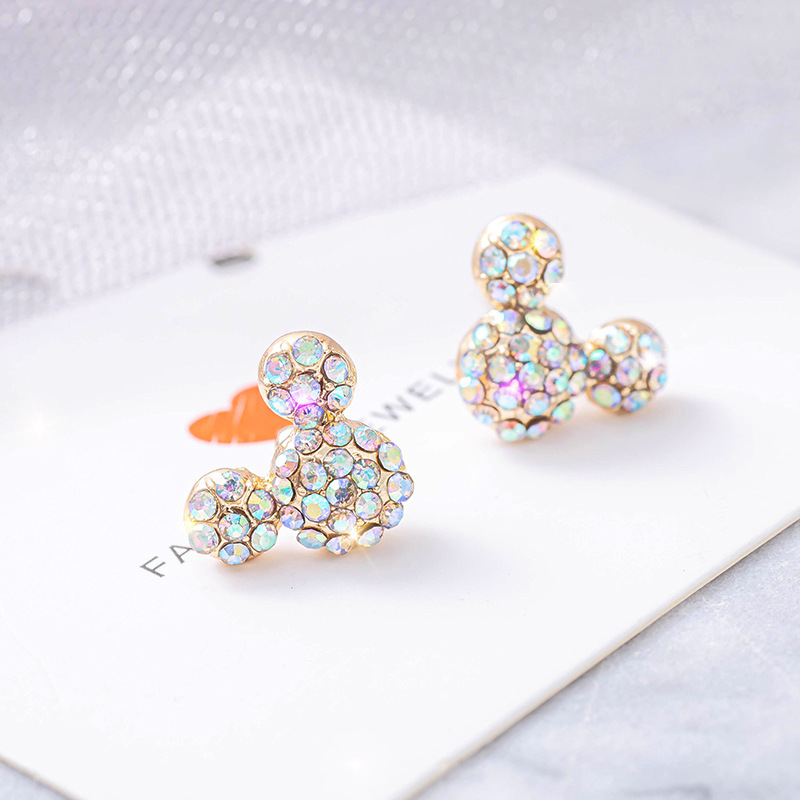 S925 Silver Needle Simple And Small Earrings Female Diamond Mouse Super Fairy Cute Earrings