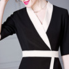 Zhili French niche dress women’s 2020 new style cover belly show thin V-neck 5-sleeve Hepburn style small black dress