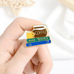 外貿飾品咖啡和書本琺瑯胸針 閱讀時間咖啡愛好者搪瓷胸針 配飾