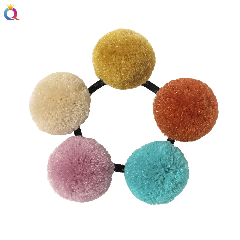 Cute Mixed Color Hair Ball Hair Ring display picture 7