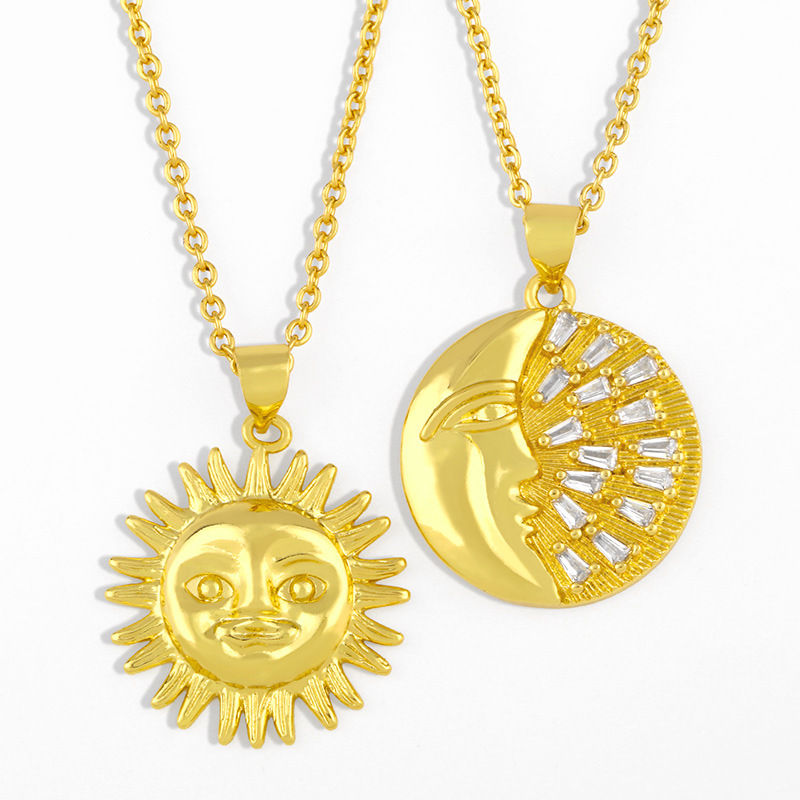 Retro Golden Pendant Creative Sun Moon Necklace display picture 2