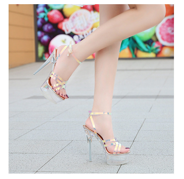 Giày sandal nữ gót nhọn trong suốt pha lê quai chéo mùa hè — Màu bạc, Màu vàng sâm panh chi tiết 16