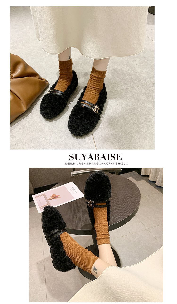 Double buckle design fluffy shoes NSPE43776