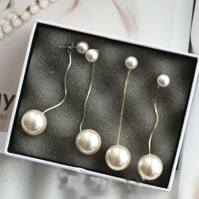 925 de plata esterlina grandes pendientes de perlas de las mujeres borla larga pendientes elegantes personalizados Internet celebridad pendientes simples image 1