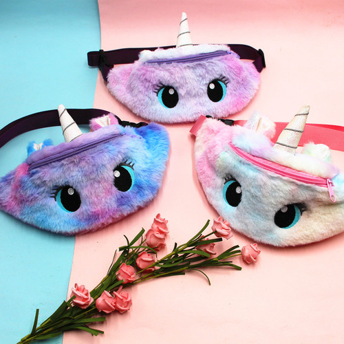 Cross-border Unicorn Cartoon Plush Shoulder Bag Little Girl Cute Big Eyes Waist Bag Kindergarten Children’s Crossbody Bag
