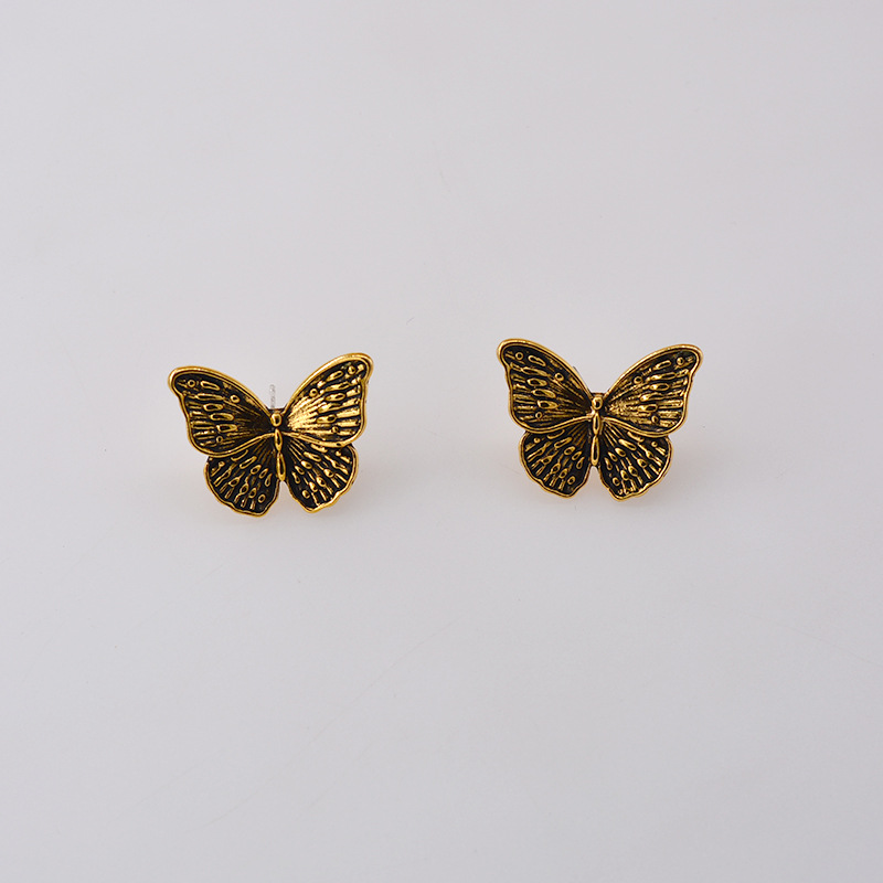 New Fashion Bronze Retro Design Sense Flower Butterfly Dark Earrings Wholesale display picture 7