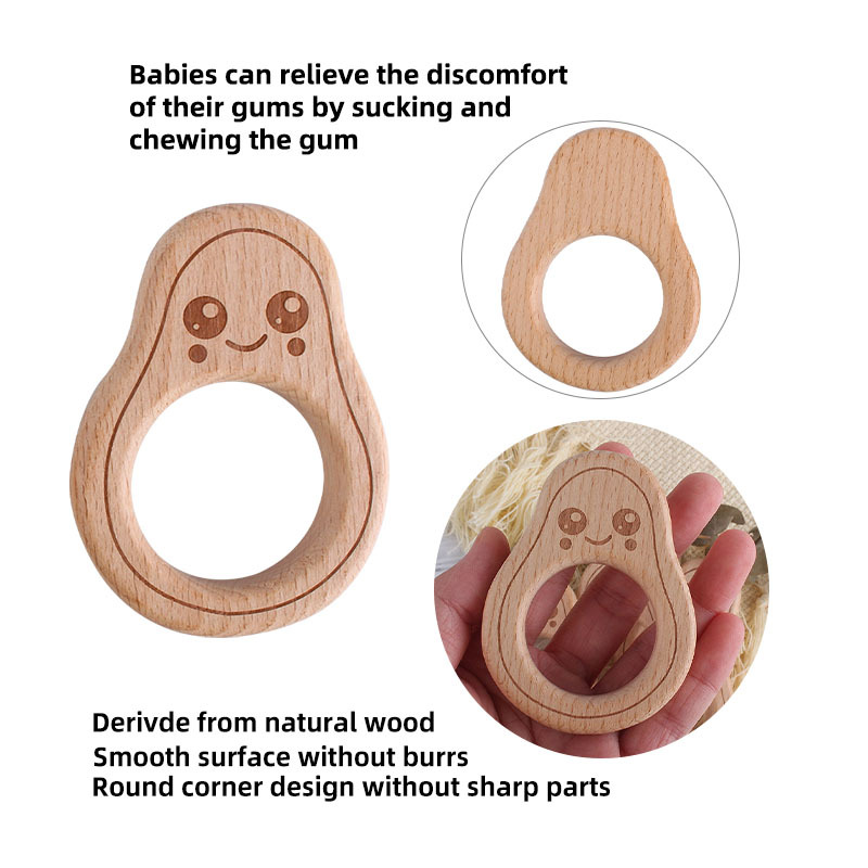 Nuevo aguacate de dibujos animados juguete de haya teether palo pezón cadena anti-gota cadena