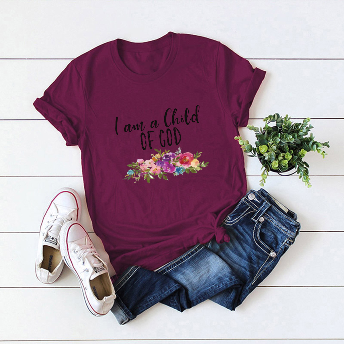 wreath letters comfortable short-sleeved T-shirt NSSN1468