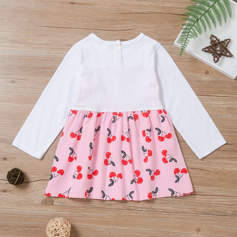 Spring And Autumn Fake Two-piece Long-sleeved Cherry Print Pleated Skirt display picture 3