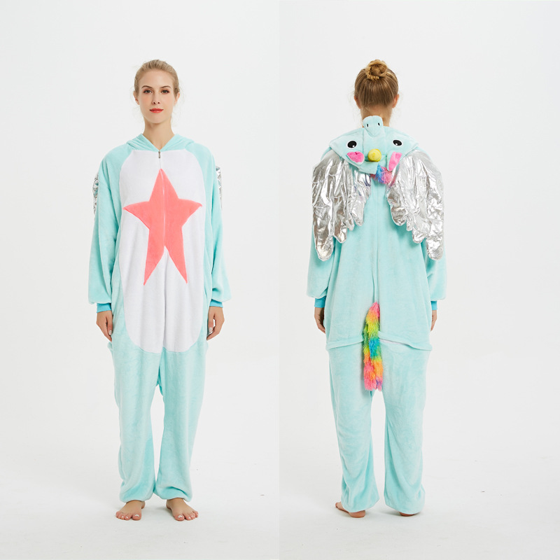 Pijamas de una pieza de coral grueso con diseño de animales de dibujos animados, franela cálida informal de manga larga, venta al por mayor del fabricante, gruesos y cálidos.