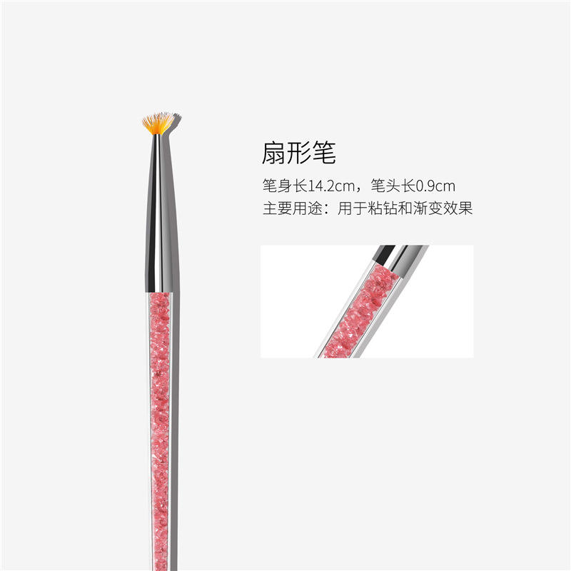 Nueva llegada transfronteriza traje de cepillo de cristal de uñas flor en forma de abanico pluma floreciente línea de dibujo de uñas pluma de fototerapia tallada