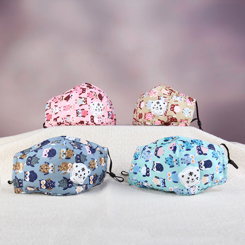 儿童卡通纯棉口罩呼吸阀透气防尘防护可水洗挂耳式独立包装面罩