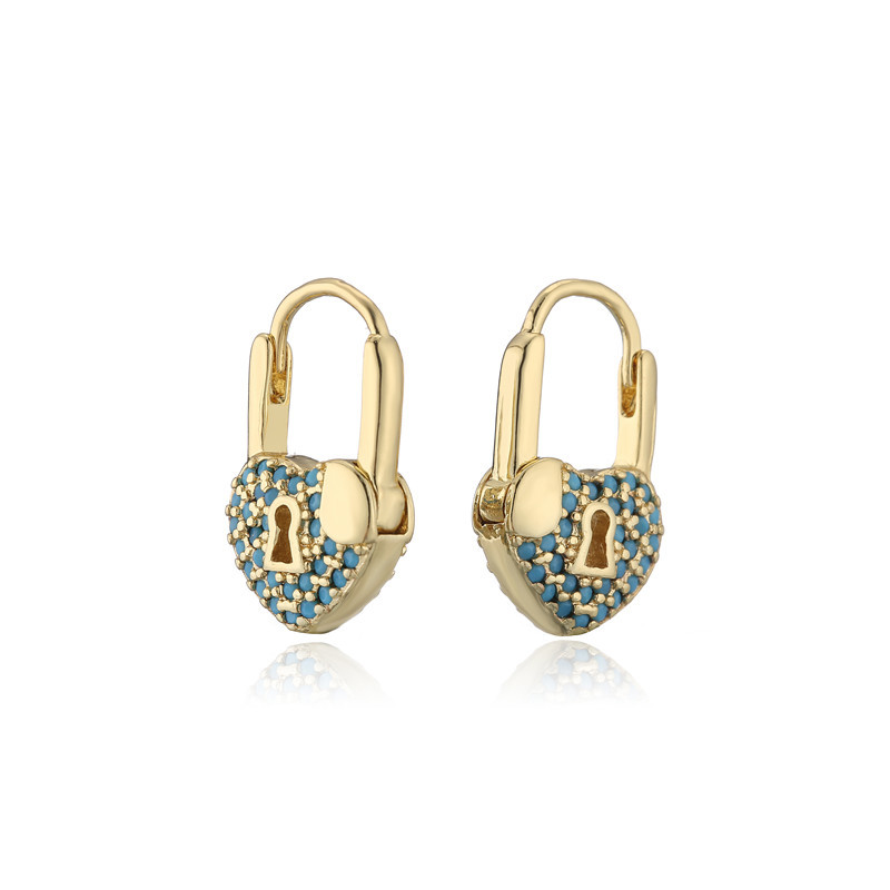 Simple Fashion Heart-shaped Lock Micro-inlaid Zircon Earrings display picture 6