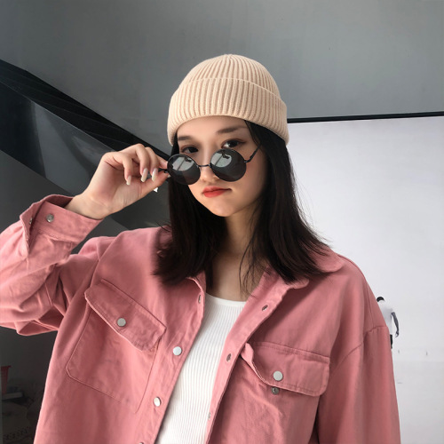 Hat autumn and winter men's melon skin hat outdoor yuppie warm woolen hat solid color hip-hop knitted hat cold hat for women