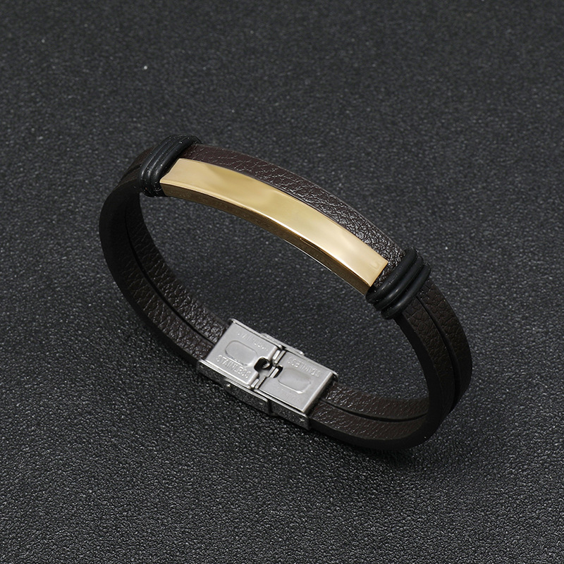 simple smooth stainless steel menu0027s leather bracelet