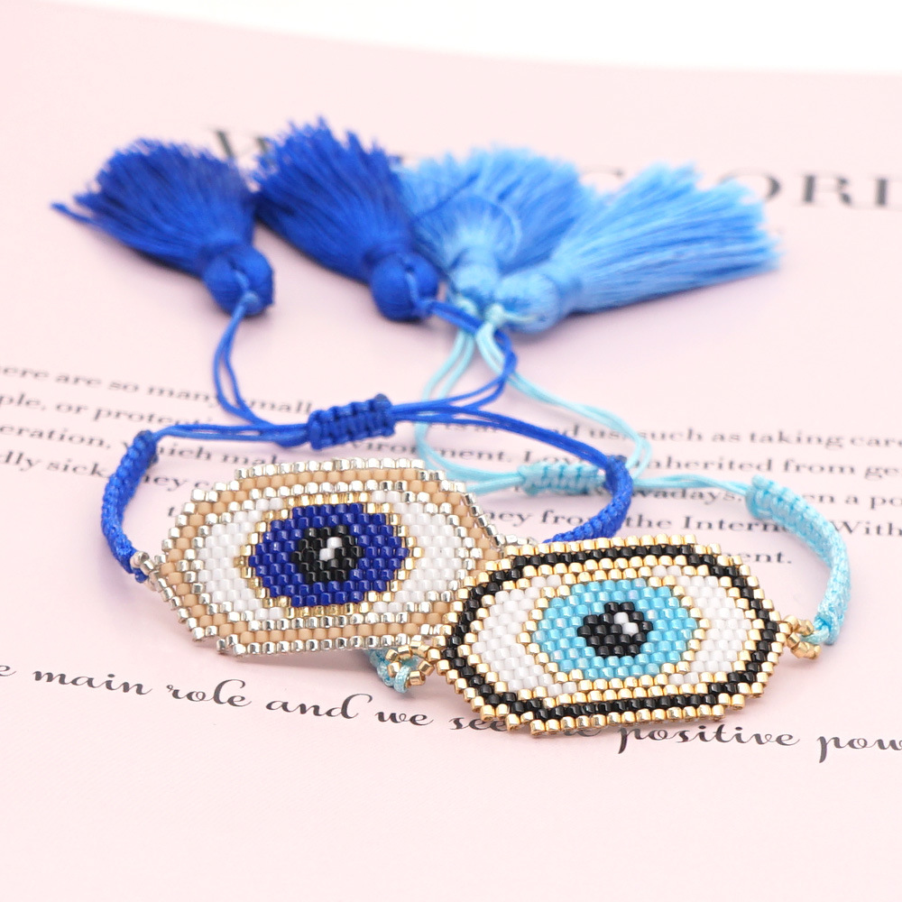 Fashion Ethnic Style Antique Rice Beads Hand-woven Demon Eye Bracelet For Women display picture 16