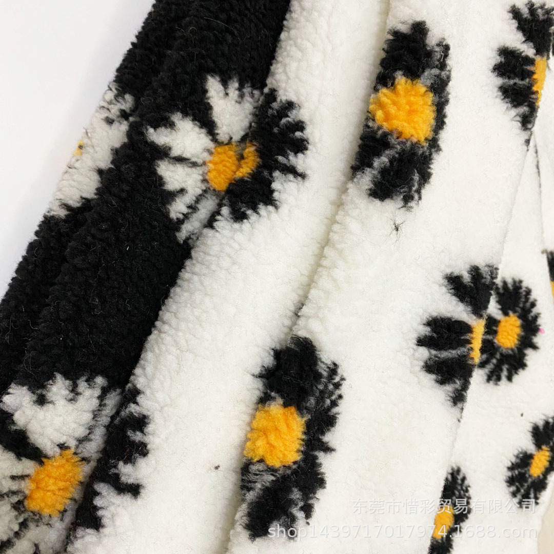 现货供应提花小邹菊摇粒绒 颗粒羊绒印花毛毯玩具服装帽子面料