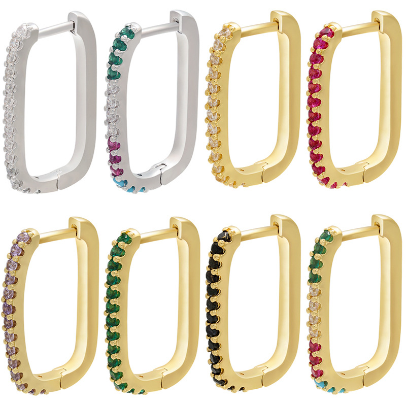 Wholesale Einfache Mikroeingelegte Farbige Diamanten Rechteckige Ohrringe Nihaojewelry display picture 1