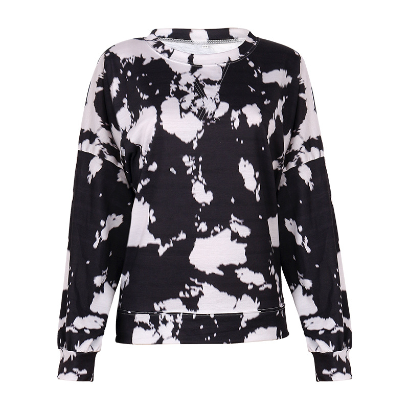 tie-dye printing long-sleeved round neck casual loose top NSZH18583