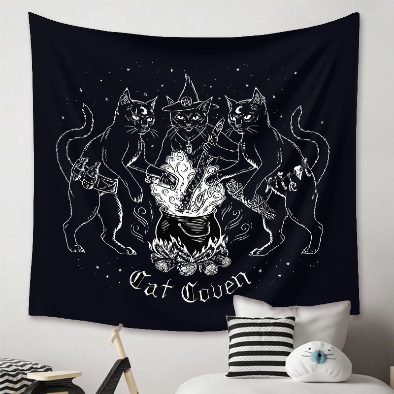 Fashion Black Cat Animal Tapestry Background Cloth Home Decoration Wholesale Nihaojewelry display picture 6