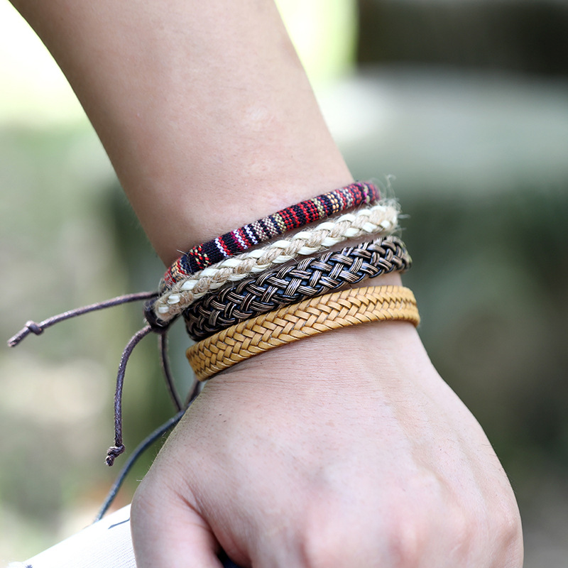 new fashion retro woven cowhide simple multi-layer menu0027s leather bracelet