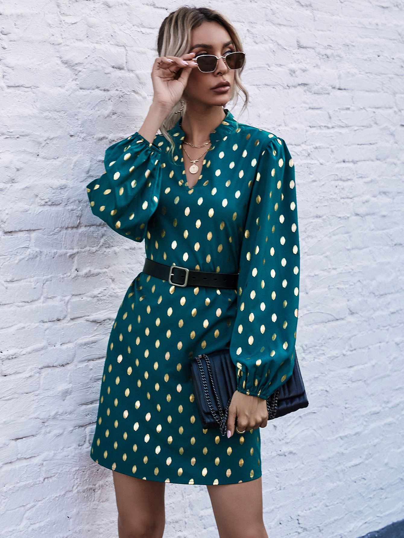 fashion V-neck polka-dot dress NSJM64535