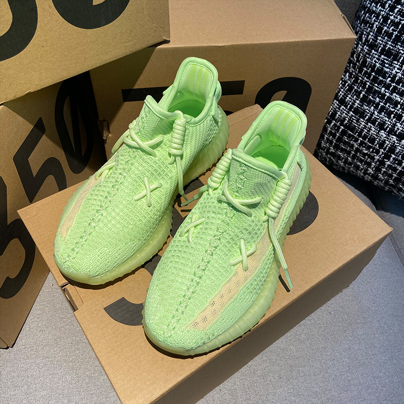 Coconut Shoes 350V2 Fluorescent Green Popcorn Sneakers Men and Women Casual Shoes New Color Coconut Luminous Shoes
