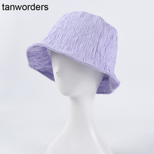 紫色褶皱泡泡水桶帽女夏季小檐遮阳防晒渔夫帽显脸小盆帽批发