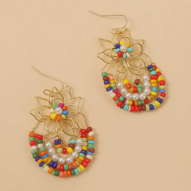 Korean Cute Hand-woven Flowers Rice Beads Resin Earrings Jewelry Wholesale Nihaojewelry display picture 8