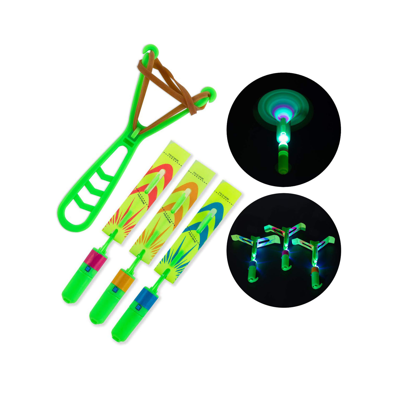 아마존 6 빛나는 새총 비행 화살표 빛나는 UFO 투석기 비행 화살표 어린이 장난감 휘파람 빛