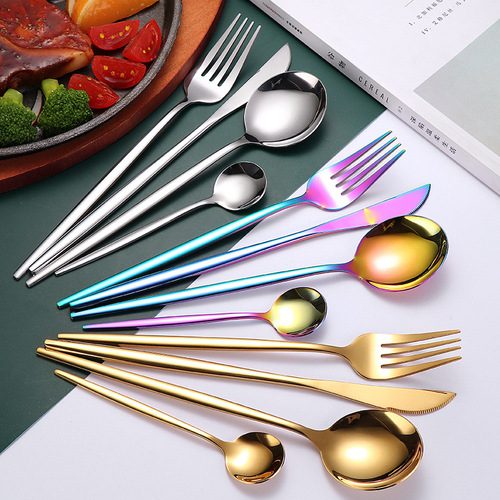 Portuguese stainless steel cutlery set, creative gold-plated knife, fork and spoon, Western steak knife, fork, coffee and tea spoon wholesale