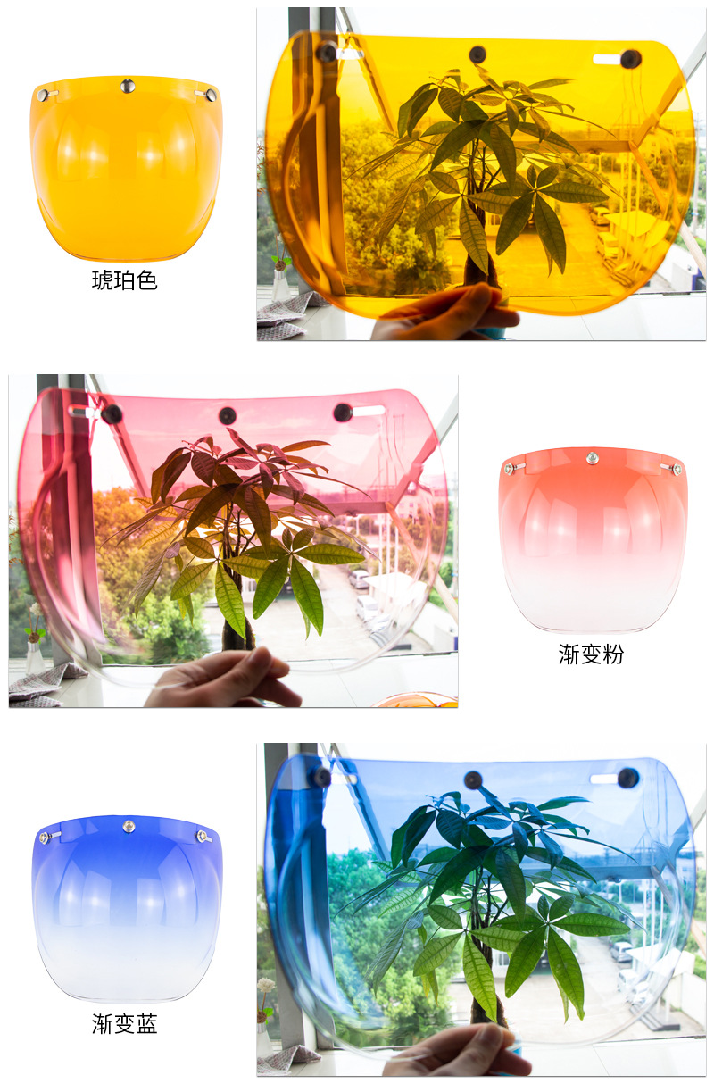 Motorcycle Helmet Lens Retro Half Helmet Bubble Mirror Three-Button Windproof Lens with Bracket 3/4 Helmet Goggles