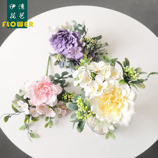 Factory Direct Sales Simulation Rose Hydma Camellia Complete Fake Flower Bouquet Home Decoration Flower and Flower Wedding Material Wedding Peony
