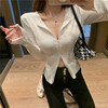 Sexy V-neck low chest two way zipper bottomed T-shirt long sleeve top single T-shirt