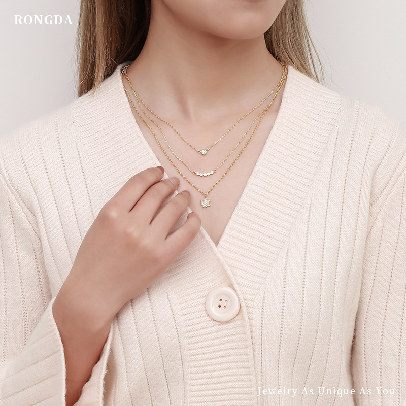 Dreireihige Diamant Halskette Elegantes Multi Layer Schmuckstück_voghion.com